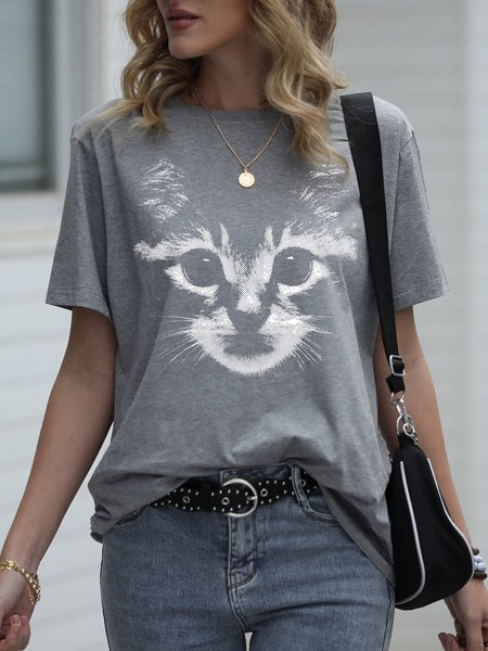 Cat Face Graphic Tee, T-shirts, Lilicloth.com