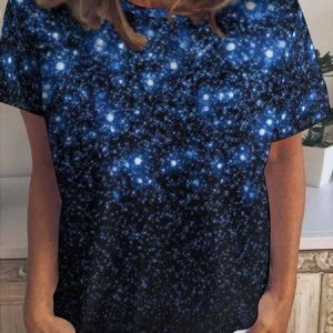 WomenвЂ™s Abstract Art Starry Night Pattern Casual Cotton-Blend Loose T-Shirt, T-shirts, Lilicloth.com