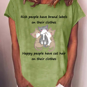 Funny cat print round neck short sleeve T-shirt, T-shirts, Lilicloth.com