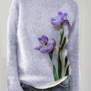 Classy Purple Irises Felt Art Cozy Alzheimer's Knit Sweater, Sweaters, Lilicloth.com