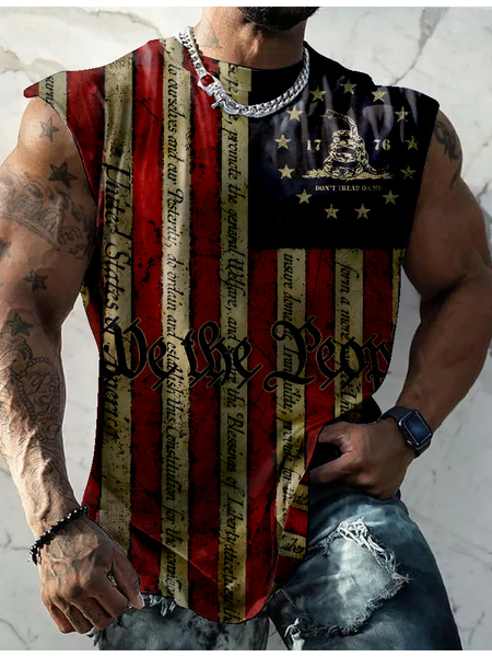 Flag Casual Crew Neck Tank Top, T-shirts, Lilicloth.com