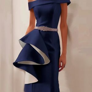 Women's Sleeveless Summer Plain Ruched Dress Boat Neck Cocktail Going Out Urban Midi X-Line, JustFashionNow Dresses, color:Purplish blue|size:3XL,