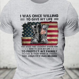Cotton Protect My Family America Flag Casual T-Shirt, T-shirts, Lilicloth.com