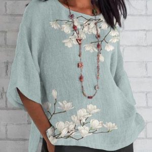 Women's Half Sleeve Shirt Summer Floral Crew Neck Daily Going Out Casual Top Green, JustFashionNow Blouses, color:Green|size:XXL,