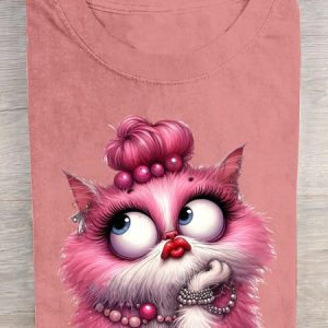 Glamorous Pink Cat Cotton T-Shirt, T-shirts, Lilicloth.com