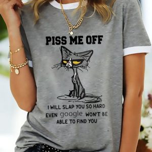 Black Cat Piss Me Off I Will Slap You So Hard Funny Graphic Ringer Tee, T-shirts, Lilicloth.com