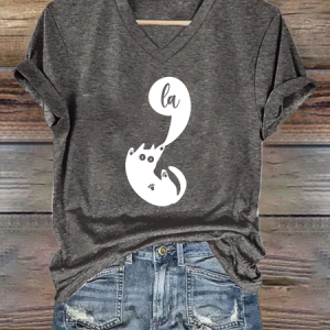 Kamala Comma La Cat Loose Casual T-Shirt, T-shirts, Lilicloth.com