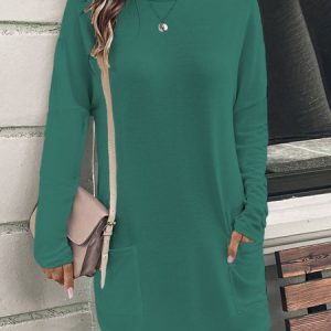 Women's Long Sleeve Blouse Spring/Fall Plain Jersey Crew Neck Daily Going Out Casual Top, JustFashionNow Long sleeve tops, color:Green|size:5XL,