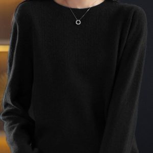 Women Yarn/Wool Yarn Plain Long Sleeve Comfy Casual Sweater, Sweaters, color:Black|size:3XL, catalog Noracora shop