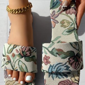 Floral Random Print Square Toe Slippers, women Slippers, ChicMe catalog