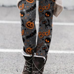 Women's Casual Halloween Jersey All Season Long Leggings, JustFashionNow Leggings, color:Gray|size:XXL,