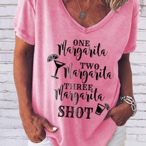 One Margarita Shot Graphic Short Sleeve Casual Tee, T-shirts, Lilicloth.com