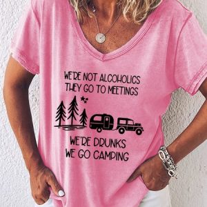 We're Not Alcoholics We Go Camping Casual Short Sleeve T-shirt, T-shirts, Lilicloth.com