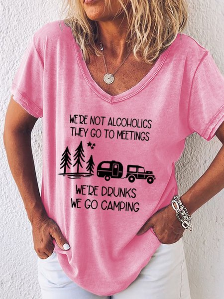 We're Not Alcoholics We Go Camping Casual Short Sleeve T-shirt, T-shirts, Lilicloth.com