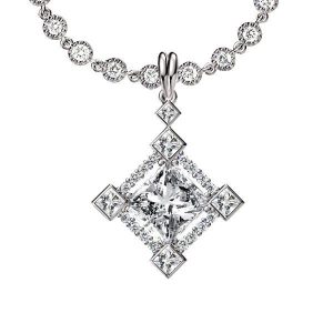 Necklaces - Halo Princess Cut Silver Pendant Necklace, Apparel & Accessories, Italo jewelry - Online Catalog