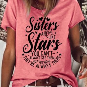 Womens Funny Sisters Crew Neck Casual T-Shirt, T-shirts, Lilicloth.com