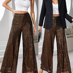 High Waist Sequin Wide Leg Flared Pants, Pants, ChicMe catalog