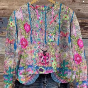 Vintage floral art knitted sweater, Sweaters, Lilicloth.com