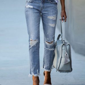 Zipper Fly Cutout Ripped Raw Hem Skinny Jeans, Jeans, ChicMe catalog