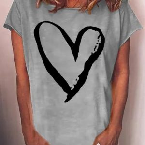 womens Heart Print Short Sleeve T-Shirt, T-shirts, Lilicloth.com