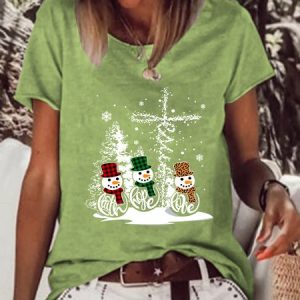 Women Snowman Christmas Print Simple T-Shirt, T-shirts, Lilicloth.com