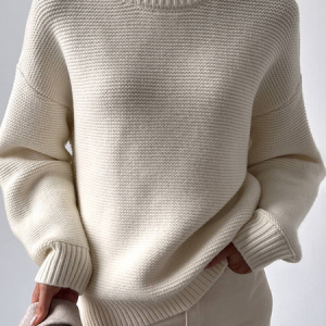 Women's Spring/Fall Plain Casual Long Sleeve Crew Neck Wool/Knitting Sweater, JustFashionNow Sweaters, color:White|size:L,