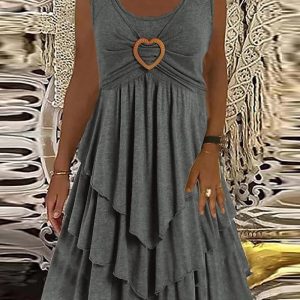 Heart-Ring Decor Sleeveless Layered Dress, Casual Dresses, ChicMe catalog
