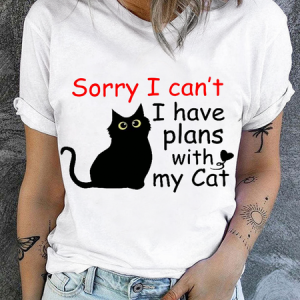 Cotton Sorry I Can't I Have Plans With My Cat Casual Cat Regular Fit T-Shirt, T-shirts, Lilicloth.com