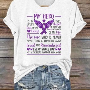 my hero Alzheimer's Awareness Simple Text Letters T-Shirt, T-shirts, Lilicloth.com