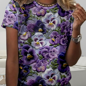 Simple Floral Crew Neck Regular Fit T-Shirt, T-shirts, Lilicloth.com