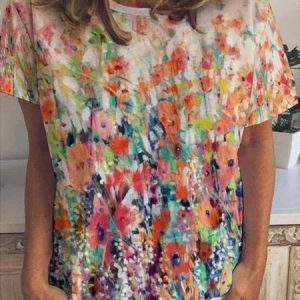 Flower Spring Art Print Short Sleeve T-Shirt, T-shirts, Lilicloth.com