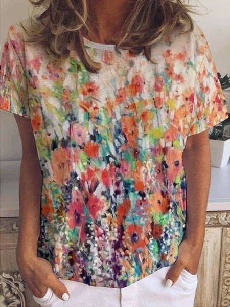 Flower Spring Art Print Short Sleeve T-Shirt, T-shirts, Lilicloth.com