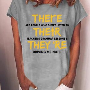 There Their & They're Casual Letter Loosen Short Sleeve T-Shirt, T-shirts, Lilicloth.com