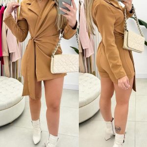 Notched Collar Tied Detail Wrap 2-in-1 Blazer Romper, blazer, ChicMe catalog