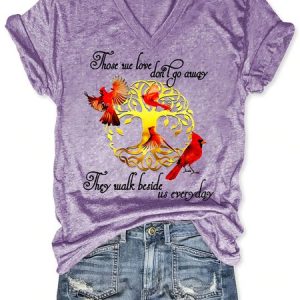 Cardinals Tree of Life Those We Love Don't Go Away They Walk Beside Us Everyday Casual Short Sleeve T-Shirt, T-shirts, Lilicloth.com