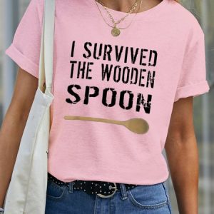 I Survived An Lrish Mother And The Wooden Spoon Crew Neck Casual Short sleeve tops, T-shirts, Lilicloth.com