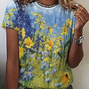 Fascinating flowers Art Print Casual Abstract Short Sleeve T-Shirt, T-shirts, Lilicloth.com