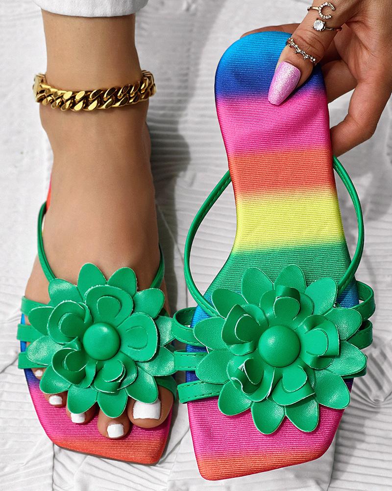 Rainbow Ombre Floral Pattern Slippers, women Slippers, ChicMe catalog - Image 3