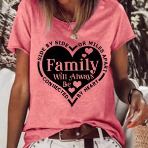 Women Side By Side Or Miles Apart Family Will Always Be Connected By Heart Cotton-Blend Simple Loose T-Shirt, T-shirts, Lilicloth.com