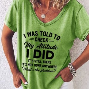 I Was Told To Check My Attitude Funny Sarcastic Short Sleeve T-shirt, T-shirts, Lilicloth.com