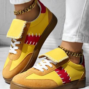 Colorblock Round Toe Lace-up Casual Sneakers, Sneakers, ChicMe catalog