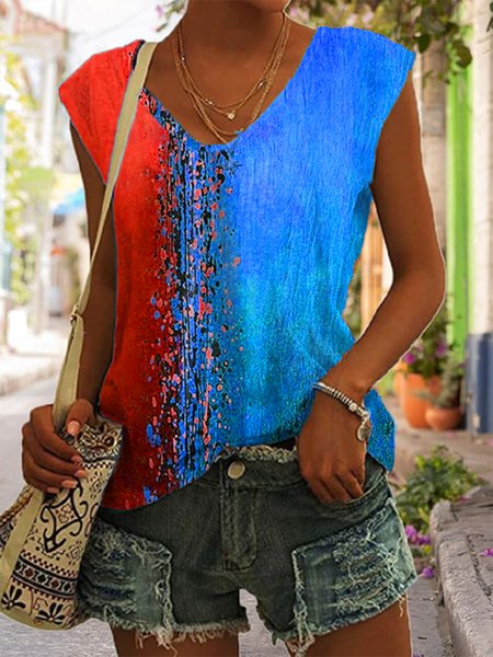 Color Block Casual Regular Fit Top, JustFashionNow Tanks & Camis, color:Blue|size:XXL,