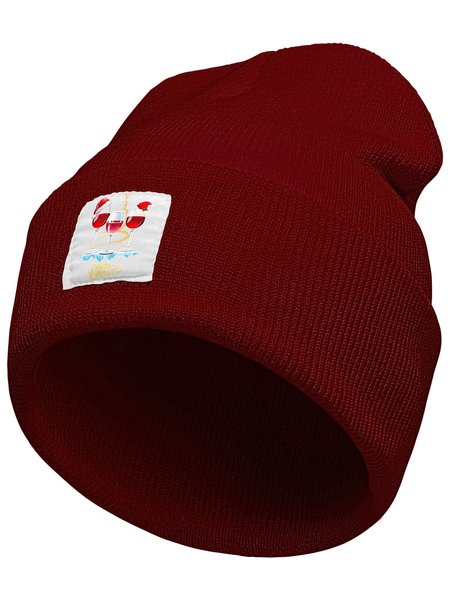 Christmas Glass Of Wine Christmas Graphic Beanie Hat, Hats, Lilicloth.com