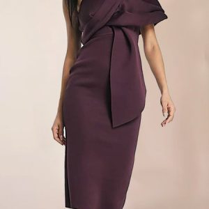 Women's Sleeveless Summer Plain Ruched Dress One Shoulder Cocktail Going Out Simple Midi H-Line, JustFashionNow Dresses, color:Coffee|size:3XL,