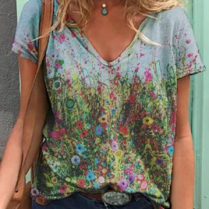 Cotton-Blend Casual Short Sleeve T-shirt, T-shirts, Lilicloth.com