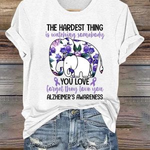 the hardest thing is watching somepody Alzheimer's Crew Neck Simple T-Shirt, T-shirts, Lilicloth.com