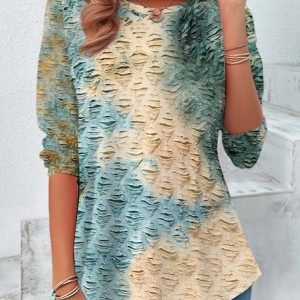 Women's Long Sleeve Tee T-shirt Spring/Fall Ombre Printing Jersey Crew Neck Daily Going Out Casual Top Green, JustFashionNow T-Shirts, color:Green|size:XXL,