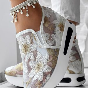 Floral Pattern Round Toe Mesh Sneakers, Sneakers, ChicMe catalog