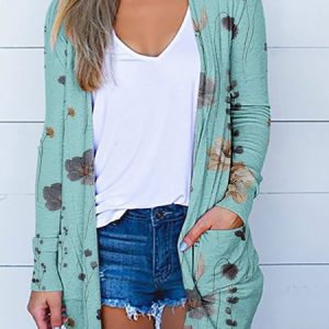 Women's Floral Zipper Thicken Loose Jacket, Outerwear, color:Aqua|size:5XL, catalog Noracora shop