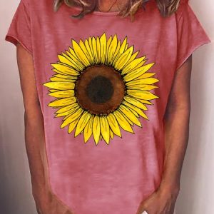 Womens Sunflower Print Classic Casual T-Shirt, T-shirts, Lilicloth.com